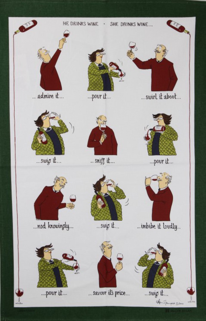 Samuel Lamont "He/she drinks wine"tea towel. Code: TT-635. (NEXT DELIVERY APRIL 2021) image 0